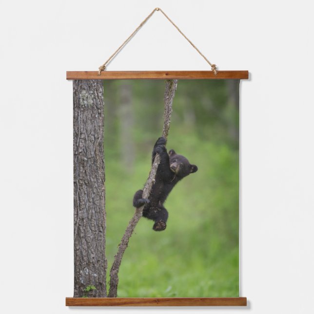 Black Bear Cub playing on Tree Limb Hanging Tapestry (Front)