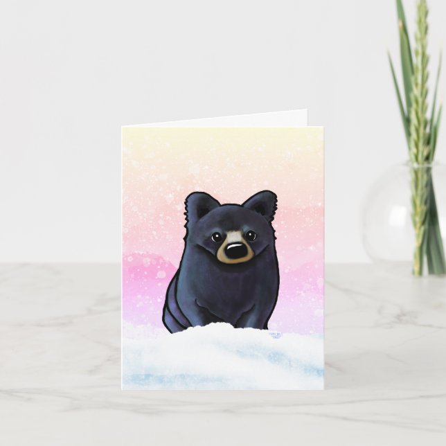 Black Bear Cub Sunset Holiday Card (Front)