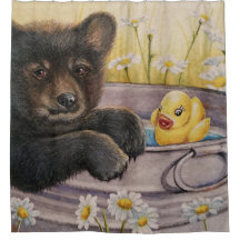 Black Bear Cub Washtub Bath Duck Watercolor Art