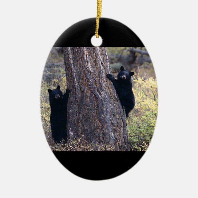 black bear cubs ceramic tree decoration (Front)