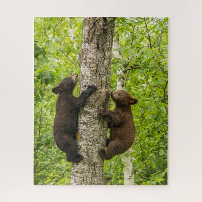 Black Bear Cubs Climbing Tree Jigsaw Puzzle (Vertical)
