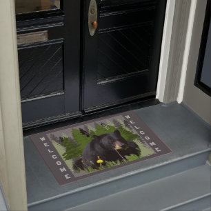 Black Bear & Dandelion Welcome Doormat