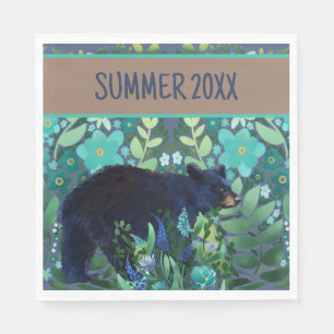 Black Bear Floral Napkin