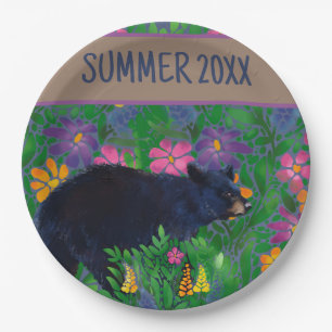 Black Bear Floral Paper Plate