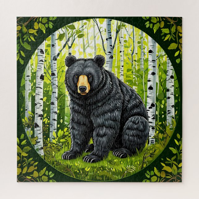 Black Bear Forest Scene Gift For Wildlife Lovers Jigsaw Puzzle (Vertical)