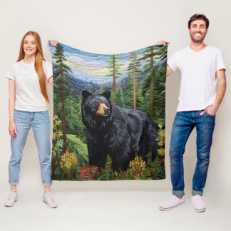 Black Bear Forest Wandering Fleece Blanket