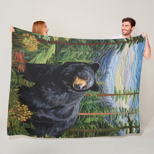 Black Bear Forest Wandering Fleece Blanket (In Situ)