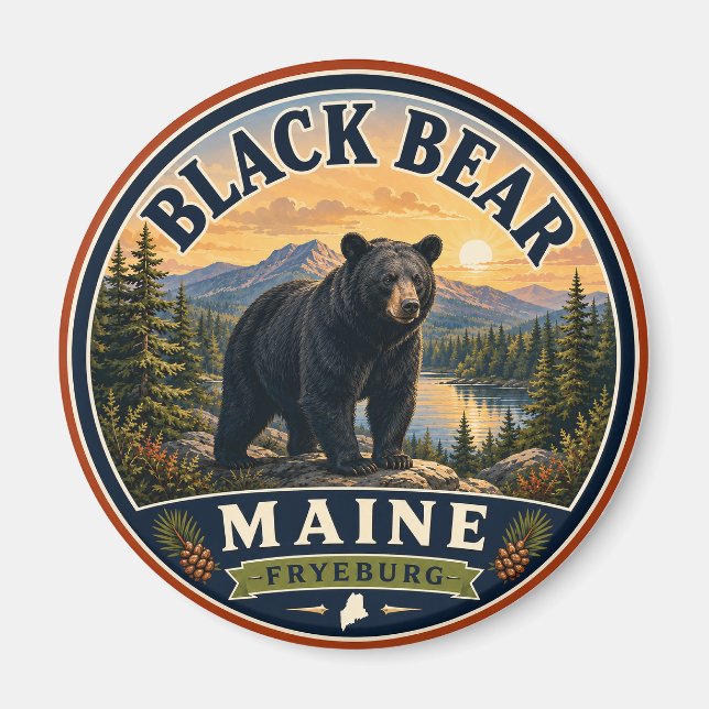 Black Bear Fryeburg Maine Round Magnet (Front)