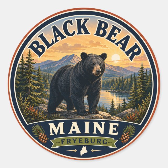 Black Bear Fryeburg Maine Round Sticker (Front)