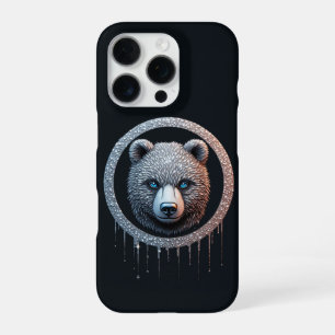 Black Bear Geometric Portrait Copper Details iPhone 16 Pro Case