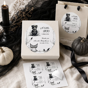 Black Bear Halloween Theme Little Boo Baby Shower Classic Round Sticker