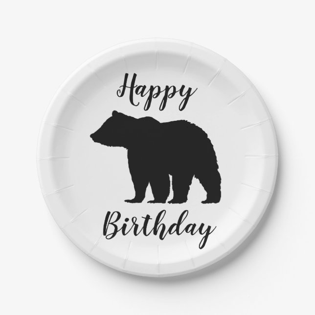 Black Bear Happy Birthday Camper Paper Plates (Front)