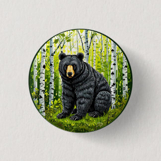 Black Bear in a Birch Forest 3 Cm Round Badge