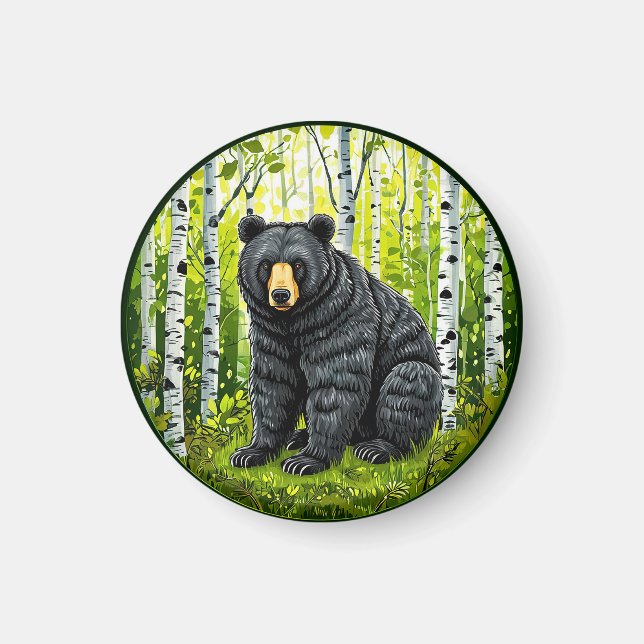 Black Bear in a Birch Forest Magnet (Front)