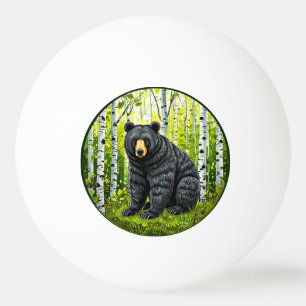 Black Bear in a Birch Forest Ping Pong Ball