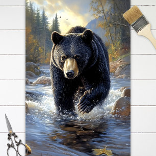 Black Bear in a River Illustration Decoupage Tissue Paper