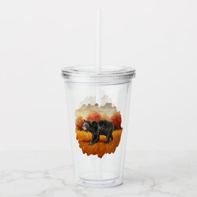Black Bear in Autumn Forest Acrylic Tumbler (Front)