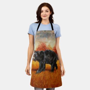 Black Bear in Autumn Forest Apron