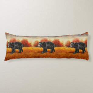 Black Bear in Autumn Forest Body Cushion