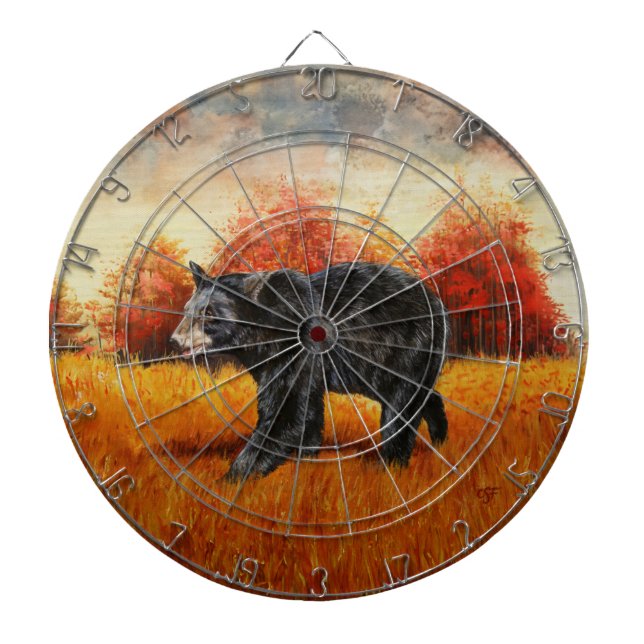 Black Bear in Autumn Forest Dartboard (Front)
