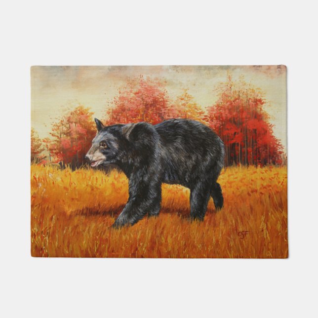 Black Bear in Autumn Forest Doormat (Front)