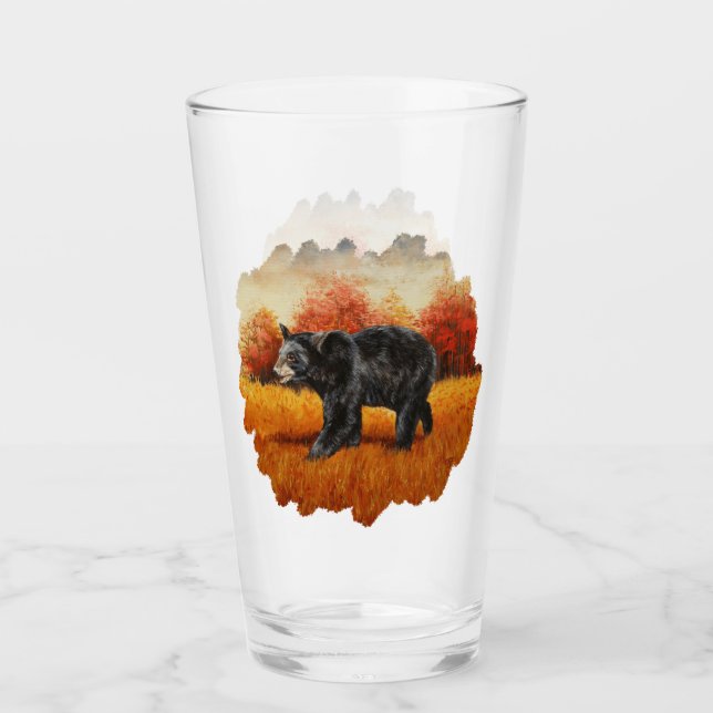 Black Bear in Autumn Forest Glass (Front)