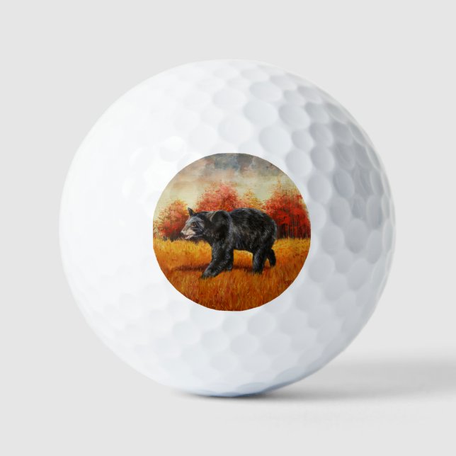 Black Bear in Autumn Forest Golf Balls (Front)