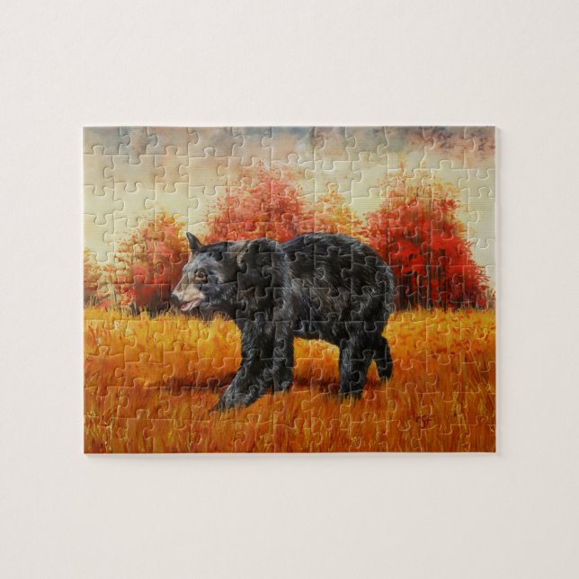 Black Bear in Autumn Forest Jigsaw Puzzle (Horizontal)