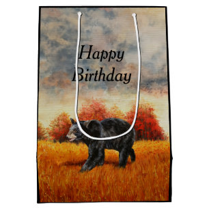 Black Bear in Autumn Forest Medium Gift Bag