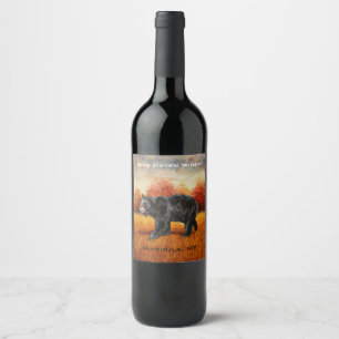Black Bear in Autumn Forest Wine Label
