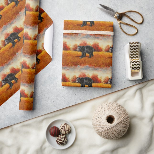 Black Bear in Autumn Forest Wrapping Paper (Crafts)