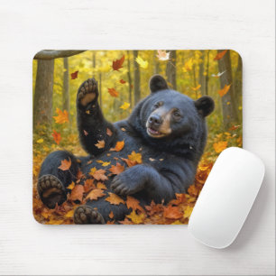 Black Bear In Autumn Leaves Mouse Pad