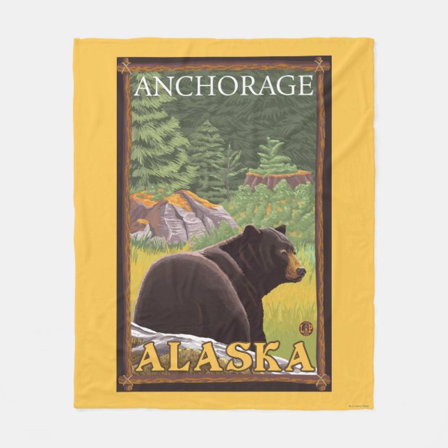 Black Bear in Forest - Anchorage, Alaska Fleece Blanket (Front)