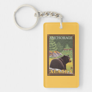 Black Bear in Forest - Anchorage, Alaska Key Ring