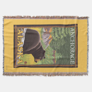 Black Bear in Forest - Anchorage, Alaska Throw Blanket
