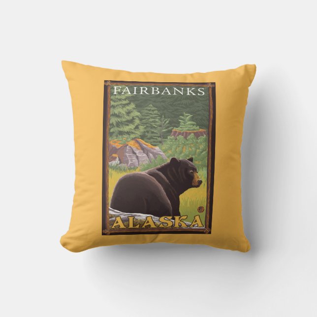 Black Bear in Forest - Fairbanks, Alaska Cushion (Front)