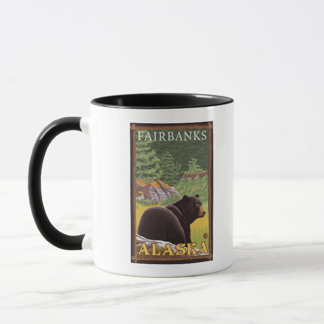 Black Bear in Forest - Fairbanks, Alaska Mug (Left)