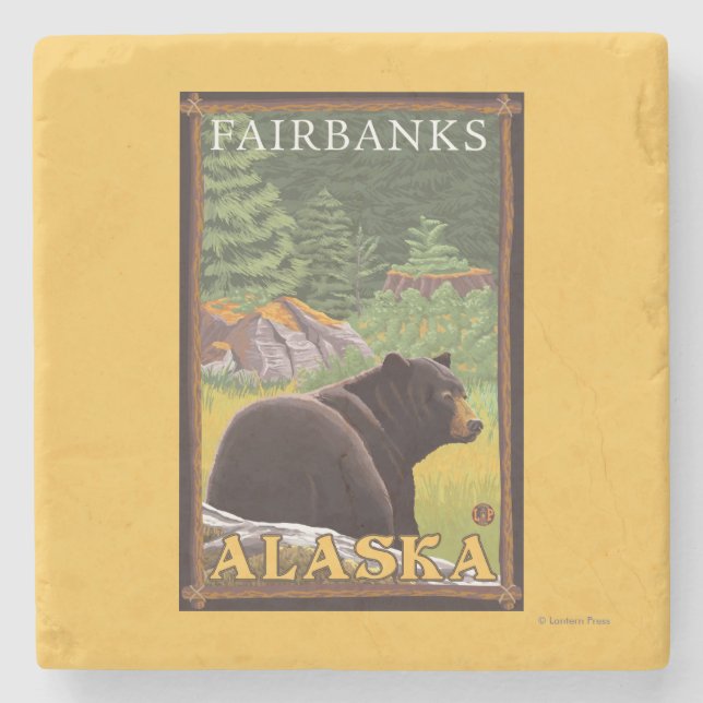 Black Bear in Forest - Fairbanks, Alaska Stone Coaster (Front)