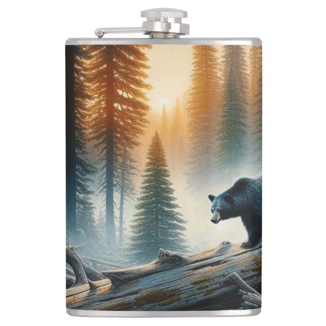 Black Bear in Forest Hip Flask (Front)