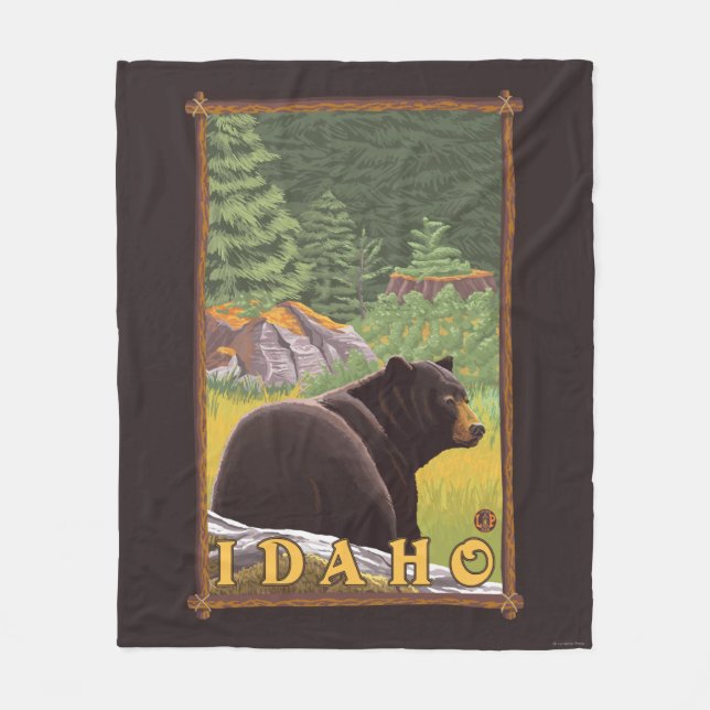 Black Bear in Forest - Idaho Fleece Blanket (Front)