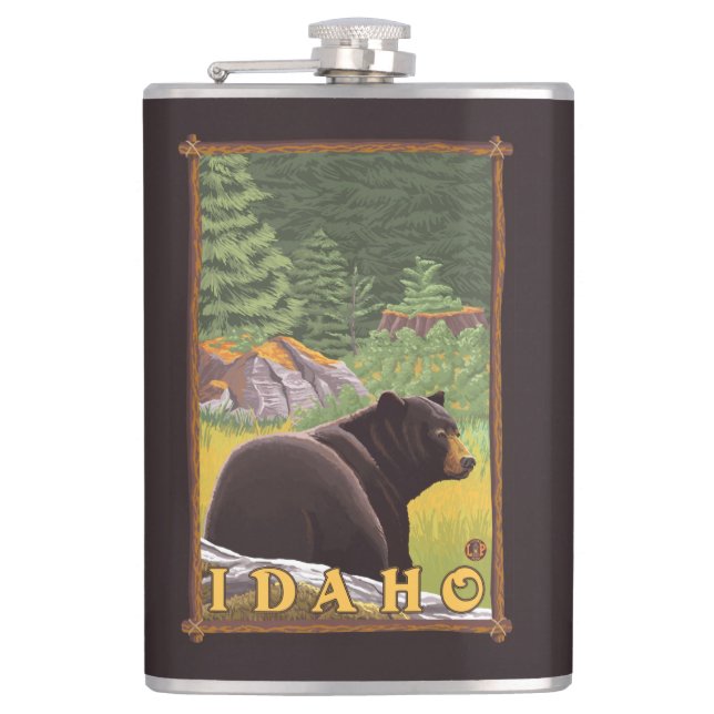 Black Bear in Forest - Idaho Hip Flask (Front)