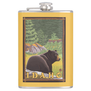 Black Bear in Forest - Idaho Hip Flask