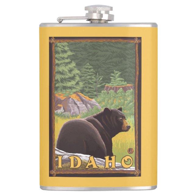 Black Bear in Forest - Idaho Hip Flask (Front)