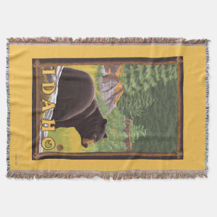 Black Bear in Forest - Idaho Throw Blanket