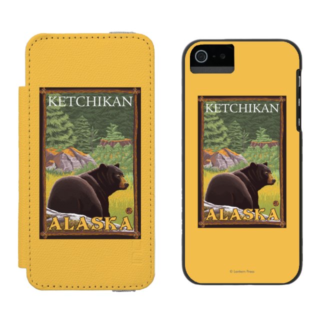 Black Bear in Forest - Ketchikan, Alaska Incipio iPhone Wallet Case (Side by Side)