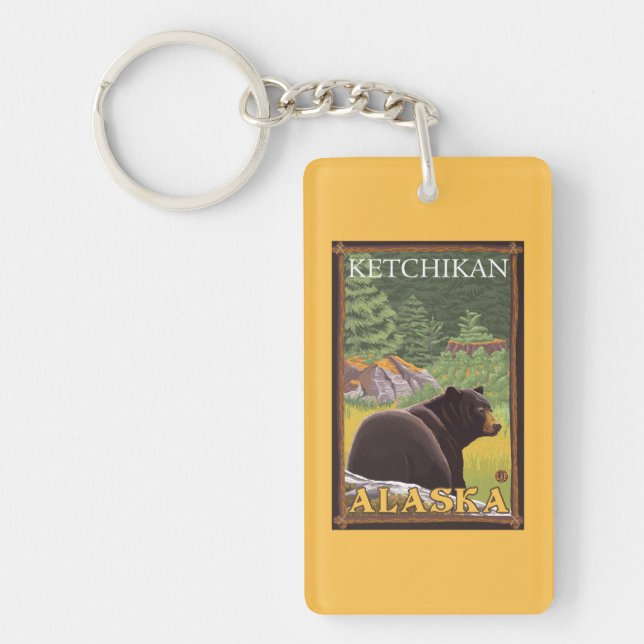 Black Bear in Forest - Ketchikan, Alaska Key Ring (Front)