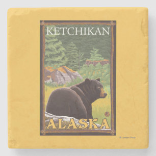 Black Bear in Forest - Ketchikan, Alaska Stone Coaster