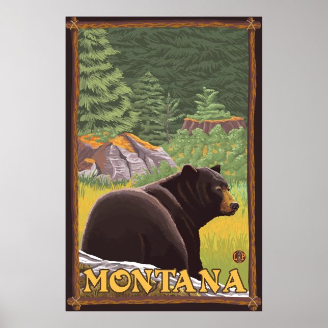 Black Bear in Forest - Montana Poster (Front)
