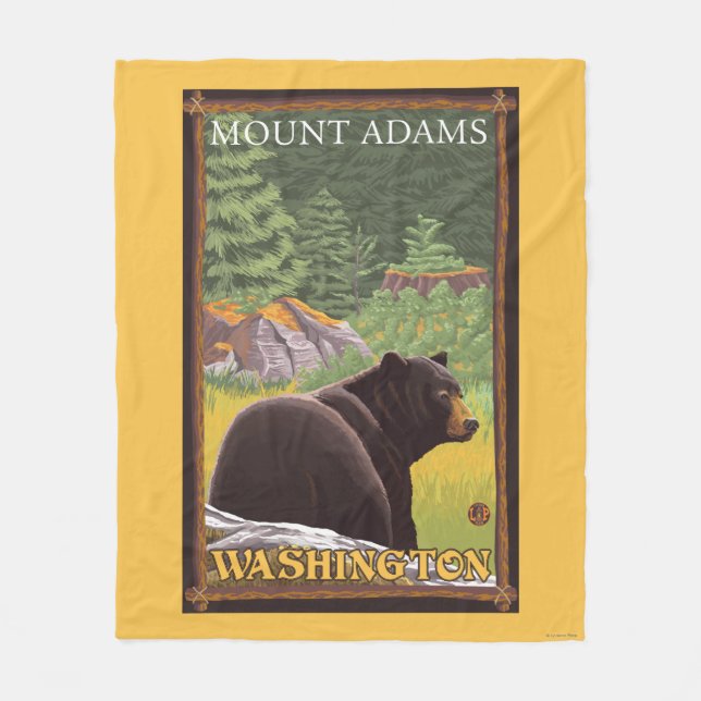 Black Bear in Forest - Mount Adams, Washington Fleece Blanket (Front)