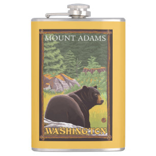 Black Bear in Forest - Mount Adams, Washington Hip Flask